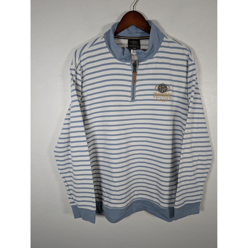 Disney Wish Inaugural Sailings Sweater Mens XL‎ Blue White Stripe Quarter Zip